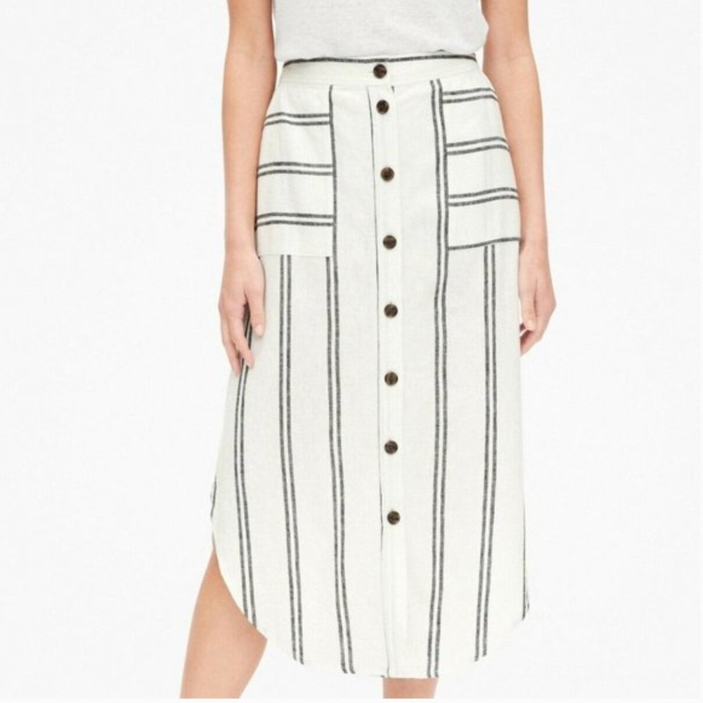 GAP Linen Blend Striped Skirt Button Front Pockets Size 14P